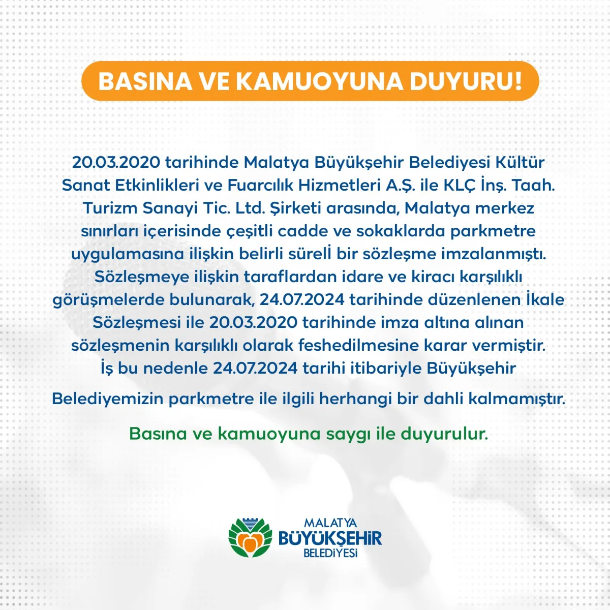 Malatya'da Parkmetre İptal Edildi