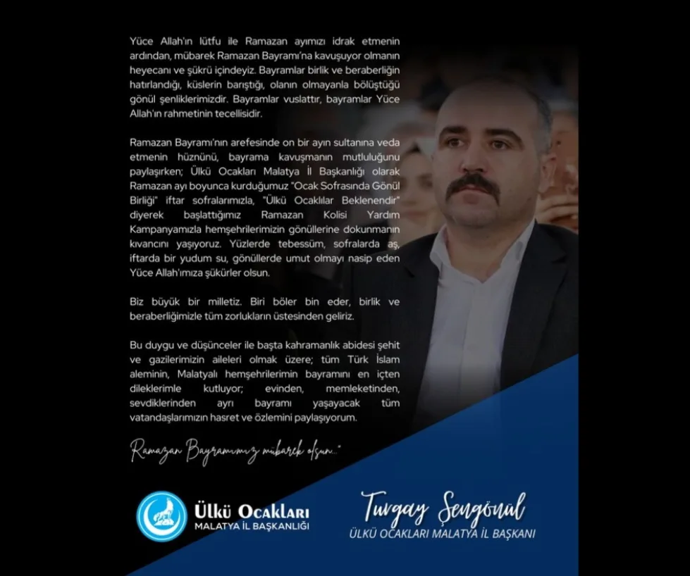 Başkan Şengönül:"Ramazan Bayramımız Mübarek Olsun."