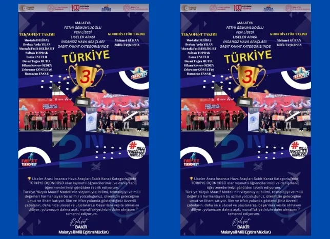 Fethi Gemuhluoğlu Fen Lisesi TEKNOFEST’te Türkiye Üçüncüsü Oldu