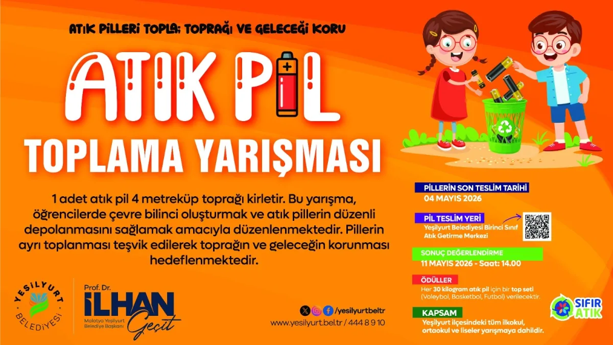 YEŞİLYURT BELEDİYESİ’NDEN ÇEVRE DOSTU PROJE: “OKULLARARASI ATIK PİL YARIŞMASI” BAŞLADI 