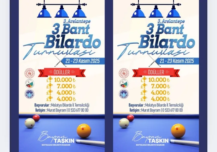Battalgazi Belediyesi’nden 3. Arslantepe 3 Bant Bilardo Turnuvası  