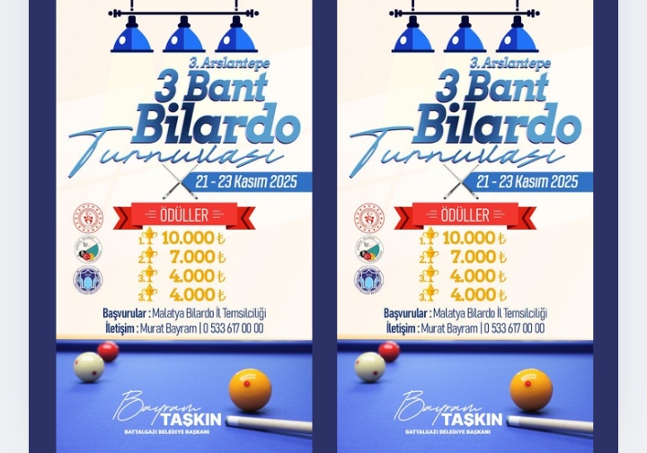 Battalgazi Belediyesi’nden 3. Arslantepe 3 Bant Bilardo Turnuvası  