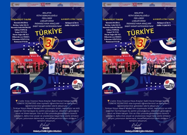 Fethi Gemuhluoğlu Fen Lisesi TEKNOFEST’te Türkiye Üçüncüsü Oldu