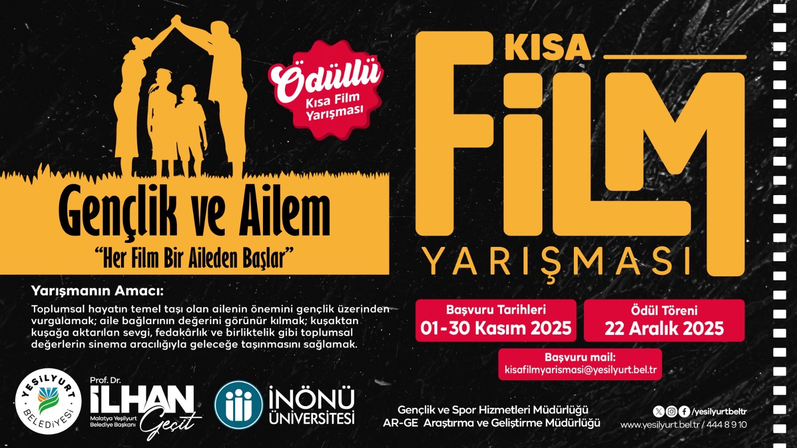 YEŞİLYURT BELEDİYESİ ‘GENÇLİK VE AİLEM’ TEMALI ÖDÜLLÜ KISA FİLM YARIŞMASI DÜZENLİYOR