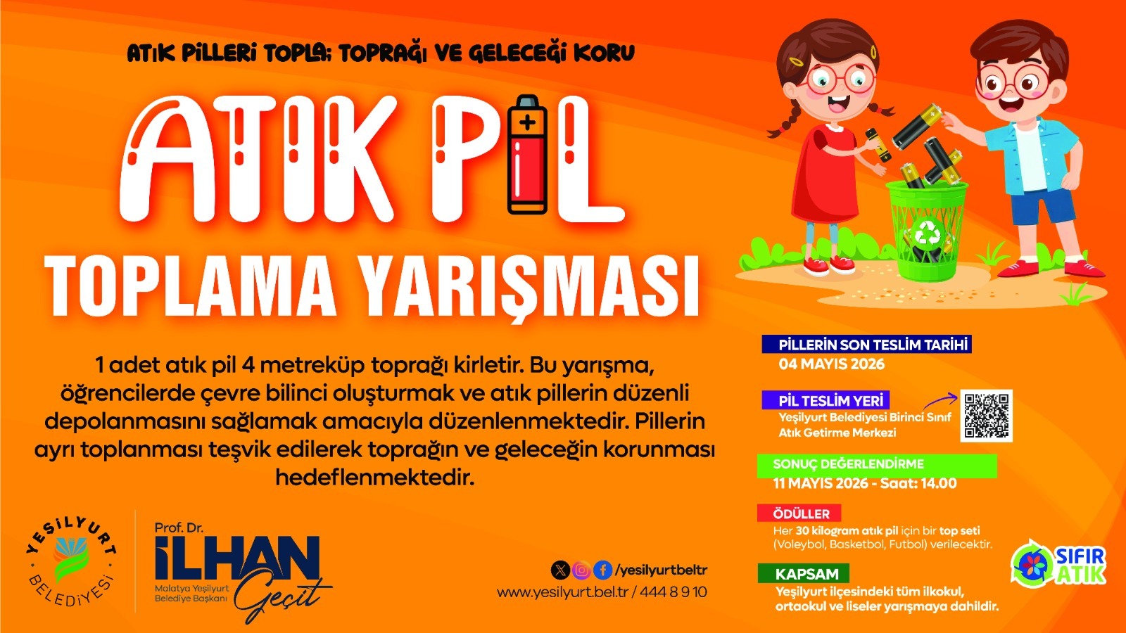 YEŞİLYURT BELEDİYESİ’NDEN ÇEVRE DOSTU PROJE: “OKULLARARASI ATIK PİL YARIŞMASI” BAŞLADI