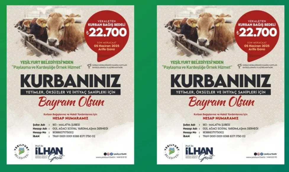 YEŞİLYURT BELEDİYESİ ‘KURBAN BAĞIŞ’ KAMPANYASINDA SON GÜN 5 HAZİRAN!
